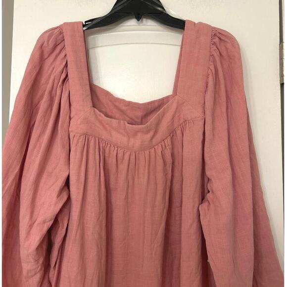Sonoma 100% Cotton Square Neck Balloon Sleeve Flowy Top Rose Pink Size 4X New - Picture 4 of 12